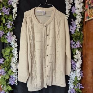 Vilona Cream Cable Cardigan with Front Pockets